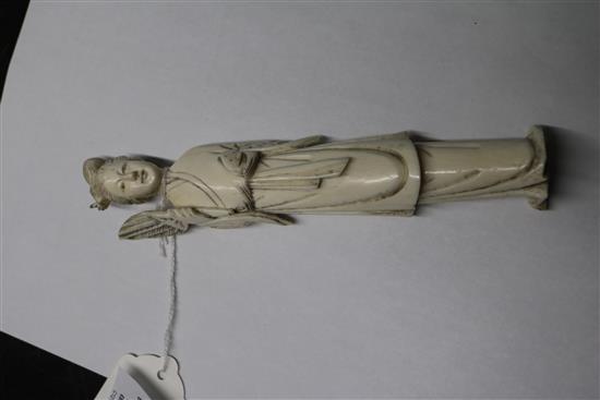 A 19th century Chinese export ivory bodkin case and the figure of a woman